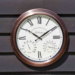 6in 15cm - by About Time™ Greenwich Swivel Metal Garden Station Wall Clock with Thermometer in Black 